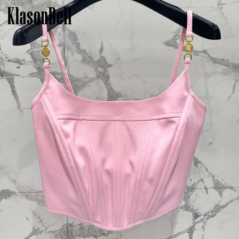 

3.12 KlasonBell 2024 New Celebrity Same Metal Spaghetti Strap Fishbone Short Tank Top Women Slim Sexy Versatile Camis