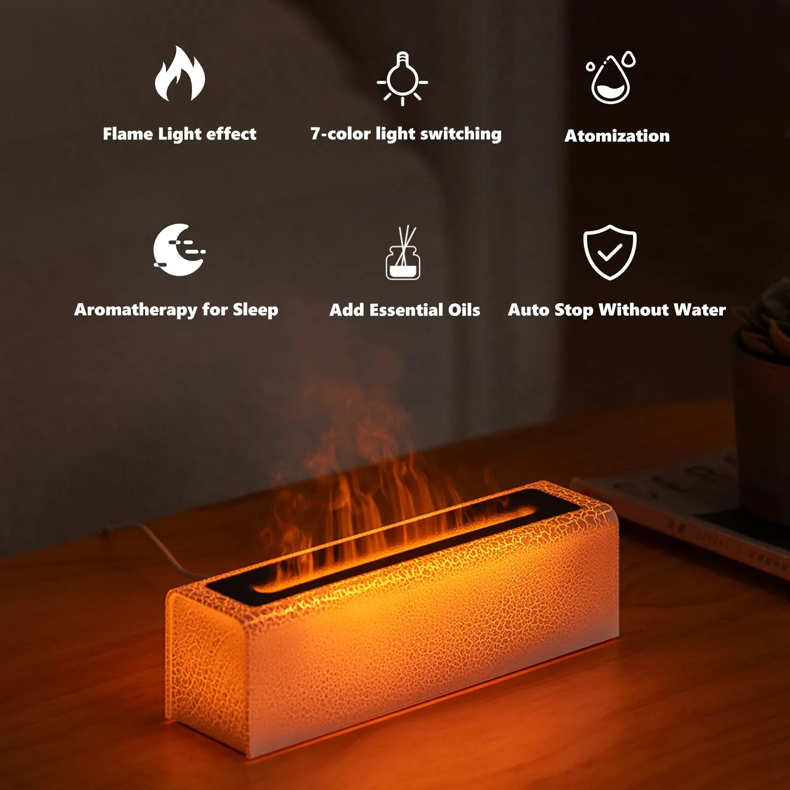 Diffusore di aromaterapia con fiamma RGB a sette colori con protezione contro la carenza d\'acqua Umidificatore Lampada a olio essenziale a LED