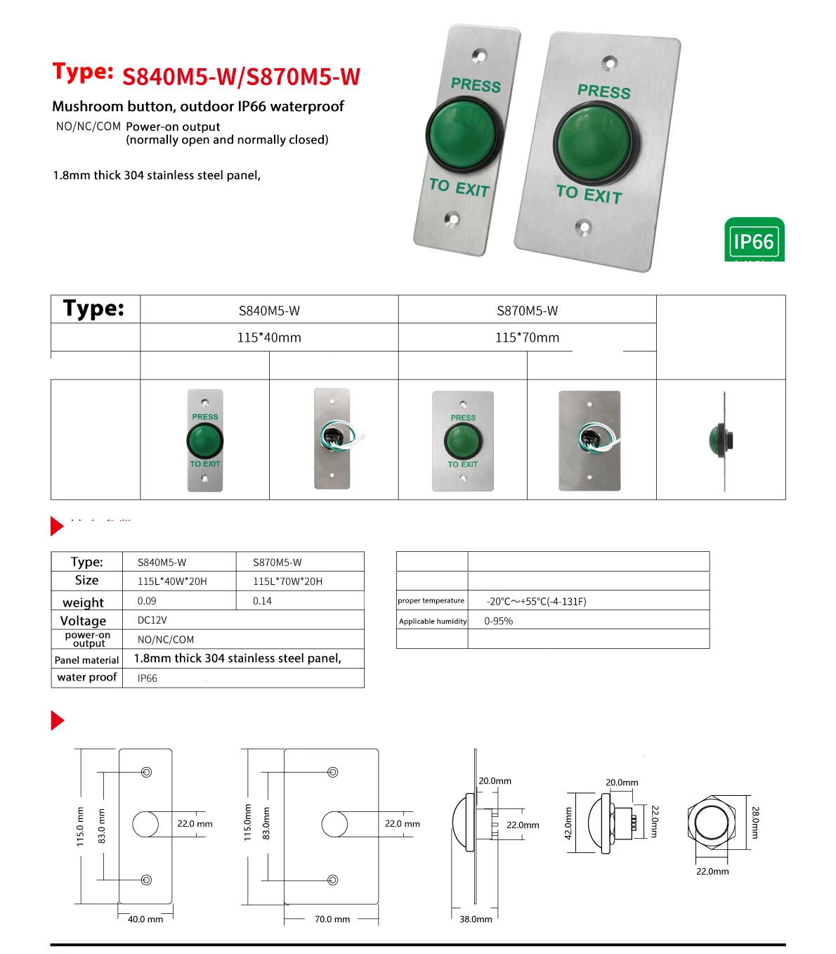1 Buah Sakelar Luar Ruangan Sakelar Tahan Air Ip66 Kontrol Akses Pintu Otomatis Sakelar Keluar Pelatuk Jogging Panel Baja Tahan Karat 1.8Mm