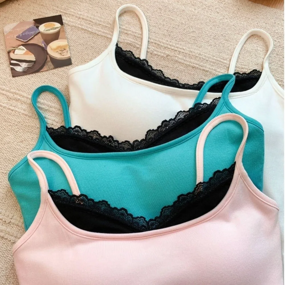 V-neck Sleeveless Tank Top Sleeveless Slimming Effect Women's Crop Top Lace Inlay Lace Patchwork Camisole