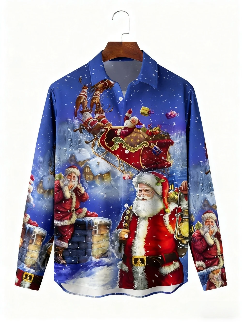 Christmas Festival Men's Shirts Funny Santa Claus 3D Print Graphic Long Sleeve Shirt Fashion Casual Loose Lapel Men's Clothing