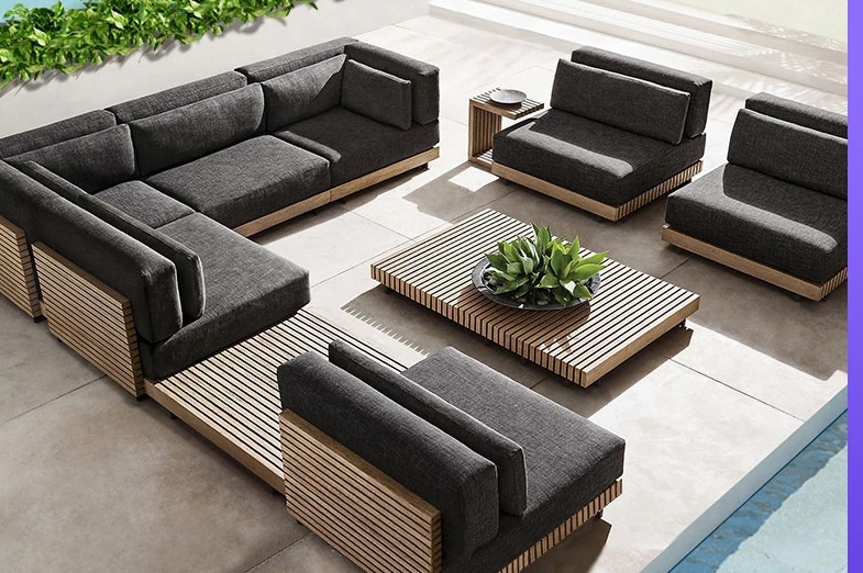 

Outdoor teak sofa, Nordic terrace villa, rattan chair sofa, garden corner coffee table