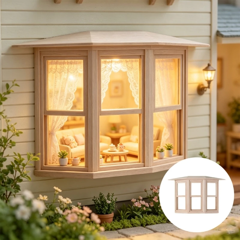 Miniature Dollhouses Furniture Mini House Window Piece in 1:12 Scale With Roofed Frame and Pane Sections for Miniature 15UB