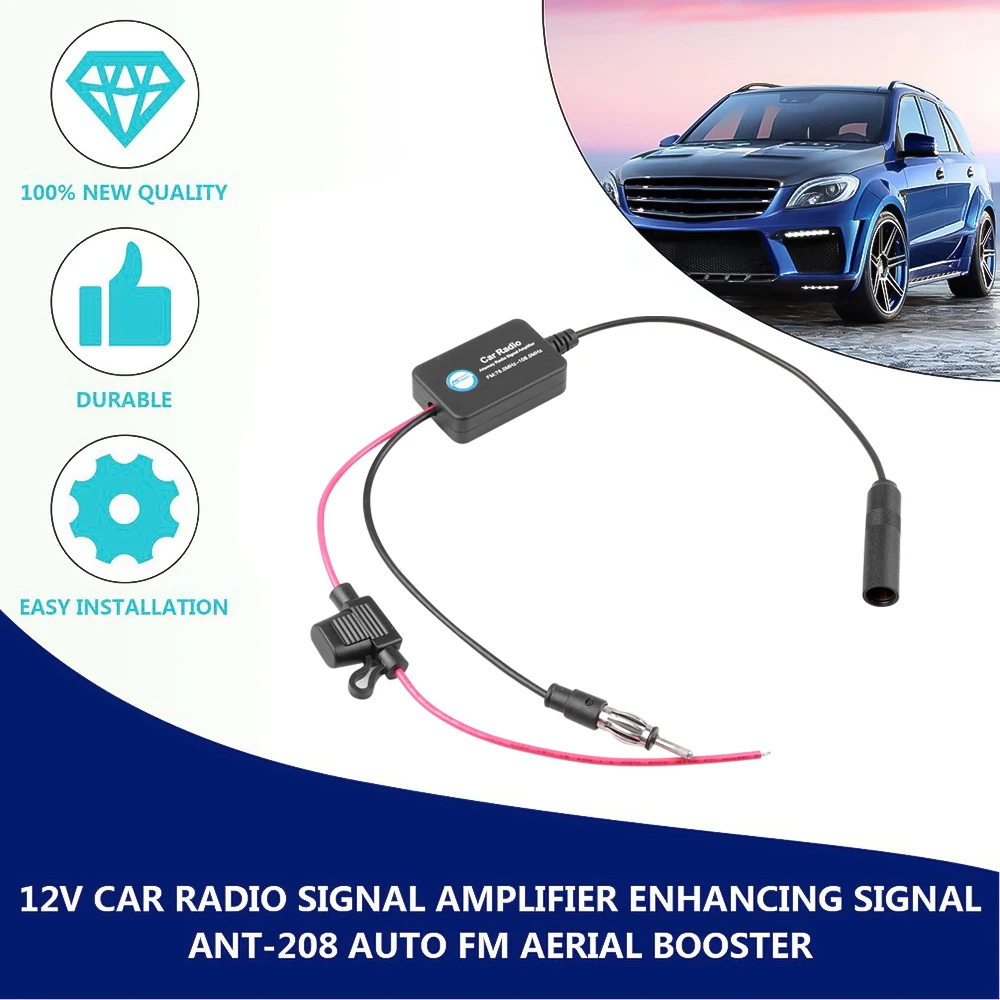 

kebidumei Universal 12V Auto Car Radio FM Antenna Signal Amp Amplifier Booster For Marine Car Vehicle FM Amplifier 88-108MHz