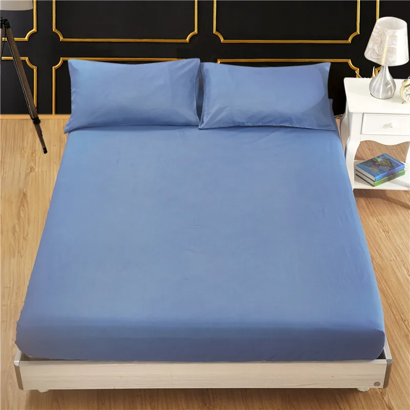Simple Solid Color Fitted Bed Sheet Queen Home Bed Linen with Elastic Band King Size Soft Comfortable Sheets Durable Bed Cover