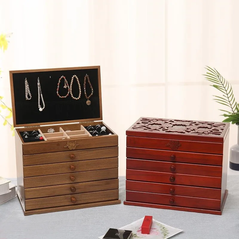 Retro Houten Juwelendoos Grote 6-Tier Enorme Ketting Sieraden Doos Organizer Stand Luxe Geschenkverpakking Benodigdheden