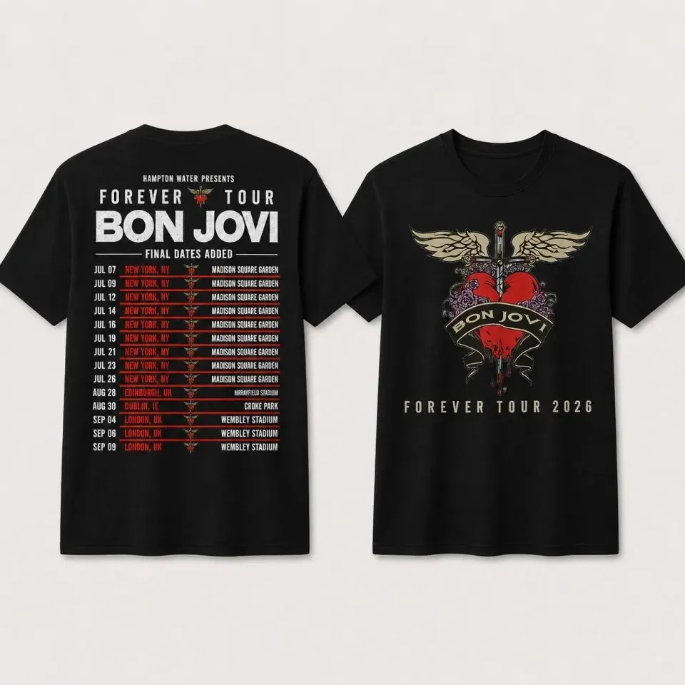 Camiseta da Tour Forever 2026 Bon Jovi, Roupas de Algodão de Verão para Homens e Mulheres, Moda Hip-hop, Top Oversized de Manga Curta, Streetwear