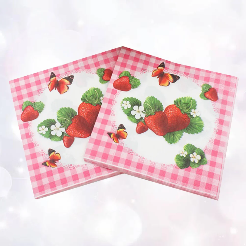 Pink Paper Napkins Strawberry Decor Party Supplies Towel Disposable Tissue Baby