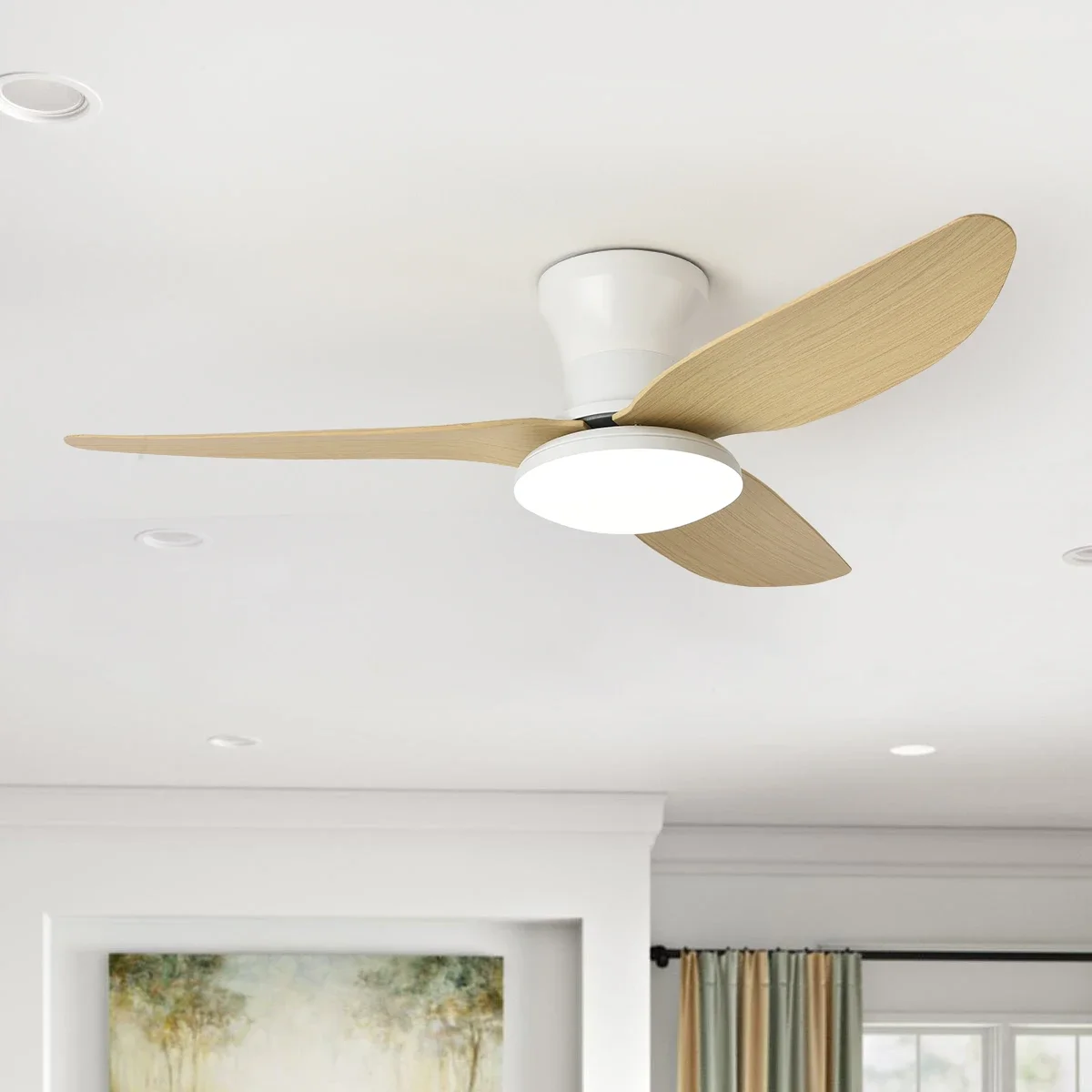 Smart Bedroom LED Ceiling Fans Lights with Remote Control 6 Speeds Wind 3 Blades Dimmable Indoor Ceiling Fan Black White
