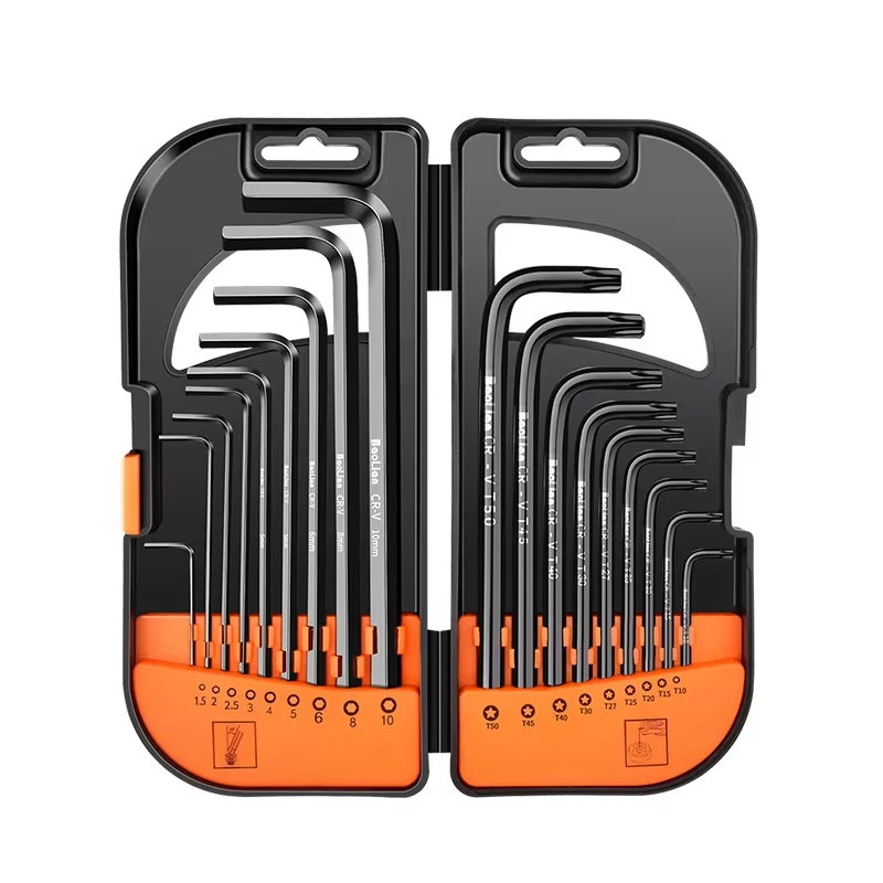 18pcs Industrial Grade Hex Wrench Set - Durable Chromium Vanadium Steel, Includes Metric Screwdrivers & Torx Tools for Heavy-Dut