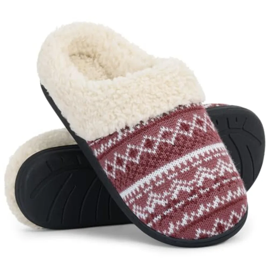 

Evshine Warm Knit House Slippers for Women Comfy Wool-Like Lined Chenille Slippers with Memory Foam and Indoor Outdoor Soles