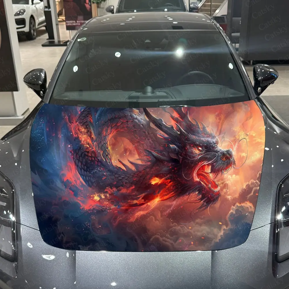 

Epic Fiery Dragon Car Hood Stickers - Self-Adhesive, Waterproof and Durable Vinyl Wrap, Decorate And Protect Your Car - The Gift