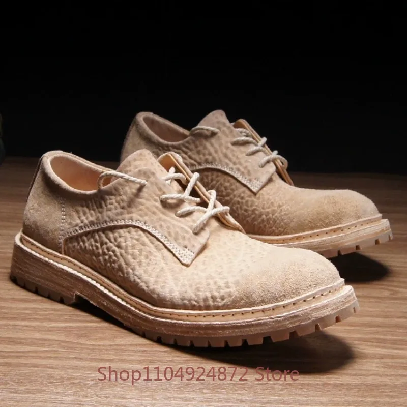 British Style Genuine Leather Casual Derby Shoes Men's Work Thick Sole Business Dress Wedding Lace Up Vegetable Tanned Male