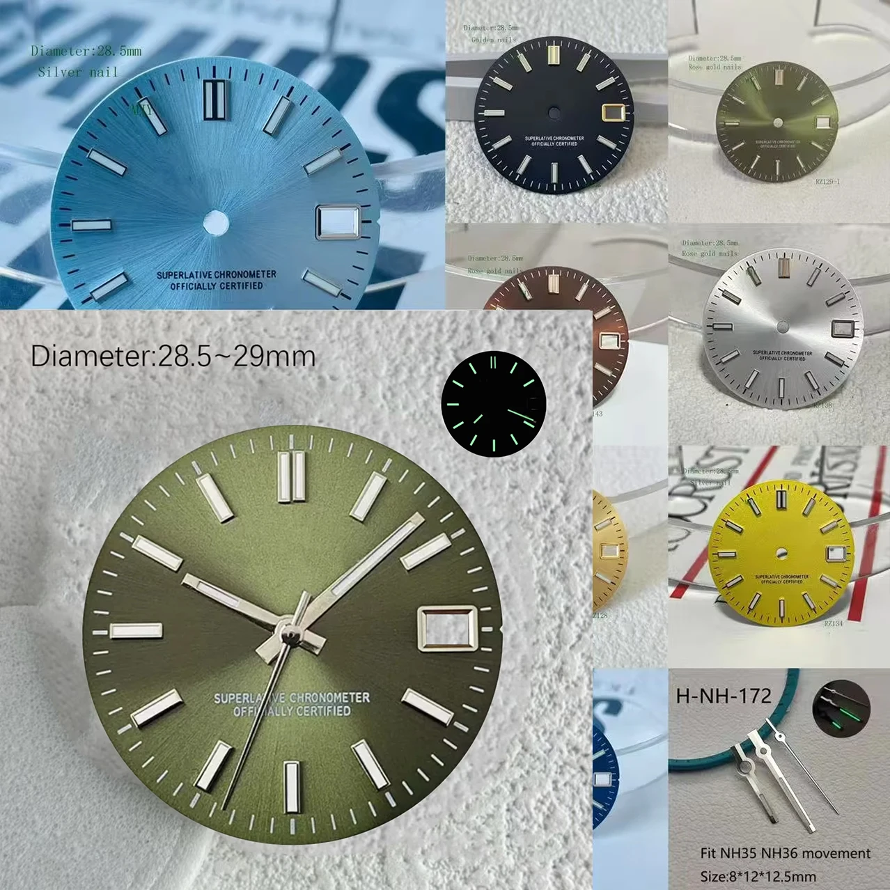 Green Date S LOGO Dial Suitable For 28.5mm NH35 Japanese Automatic 36 Movement NH36 Green Luminous 29mm S Dial Watch Accessories