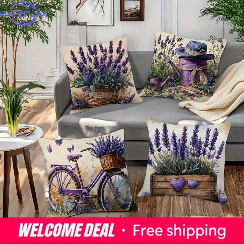 Romantic lavender style cushion cover living room sofa zipper closed decorative pillow cover does not include pillow core