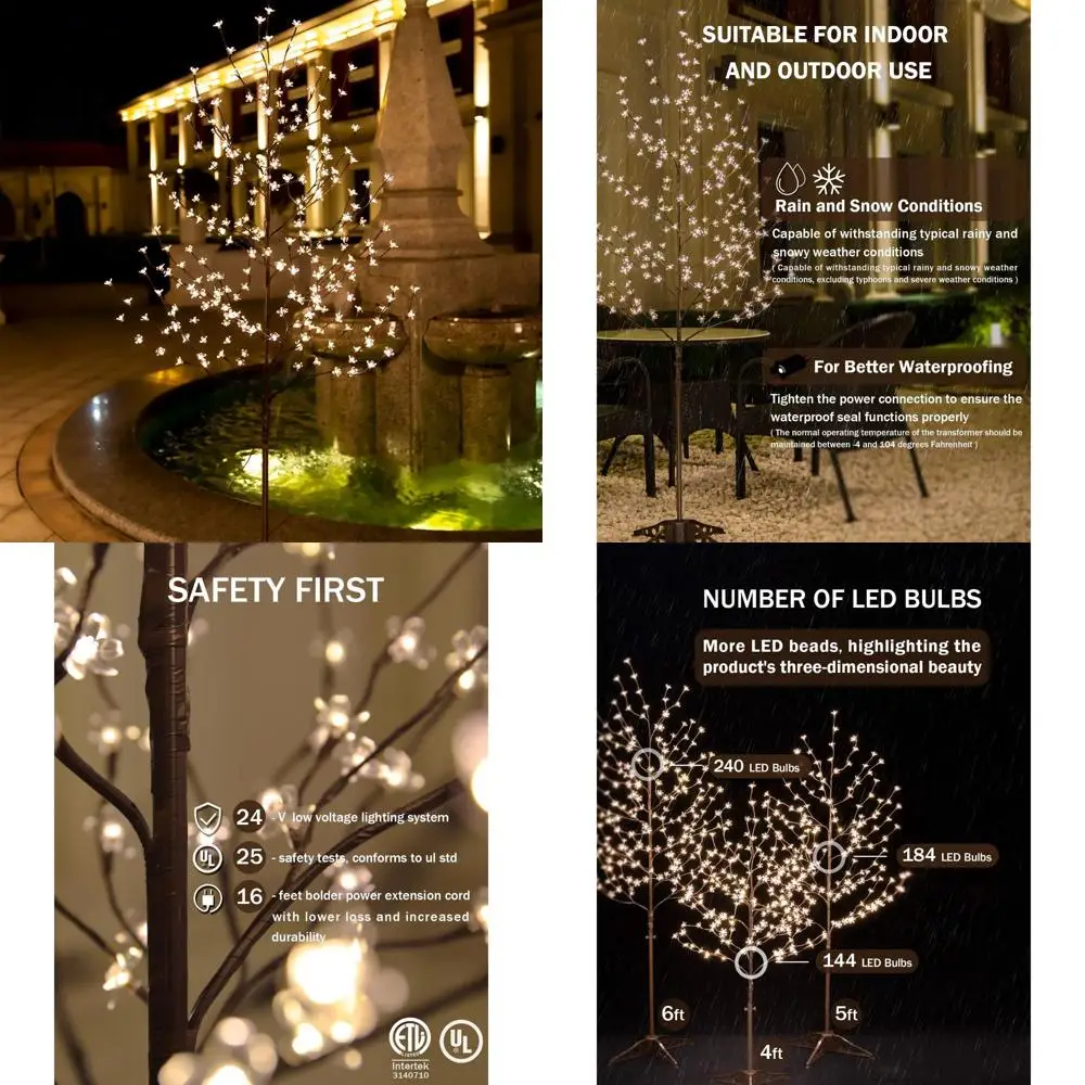 

4-6ft Cherry Blossom Trees with 144-240 Warm White LEDs for Dimmable Holiday Decor - Waterproof, UL Certified, Suitable for Indo