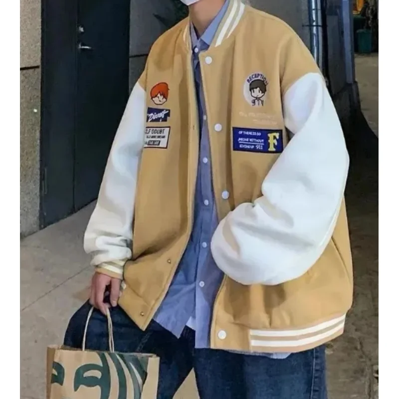 Men American Hip-Hop Baseball Jacket INS Couple Double Lays Slim Fit Baseball Uniform Youth Student Bomber Jackets Men Coat