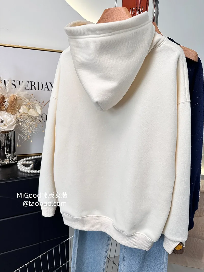 الثقيلة التطريز الكرتون نمط مزدوجة الأكمام تصميم فضفاض مقنعين الصوف سميكة البلوز الشتاء البلوز هوديس السيدات