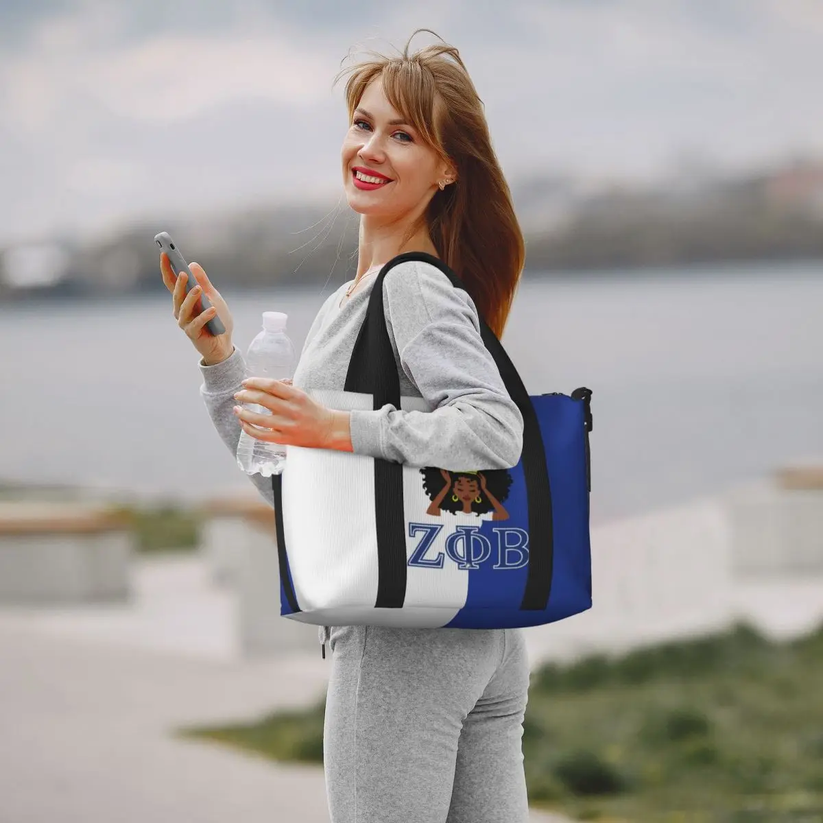 Custom Large Zeta Phi Beta Sorority Tote Bag Women ZOB Greek Letter 1920 Shopper Shoulder Beach Gym Travel Bag