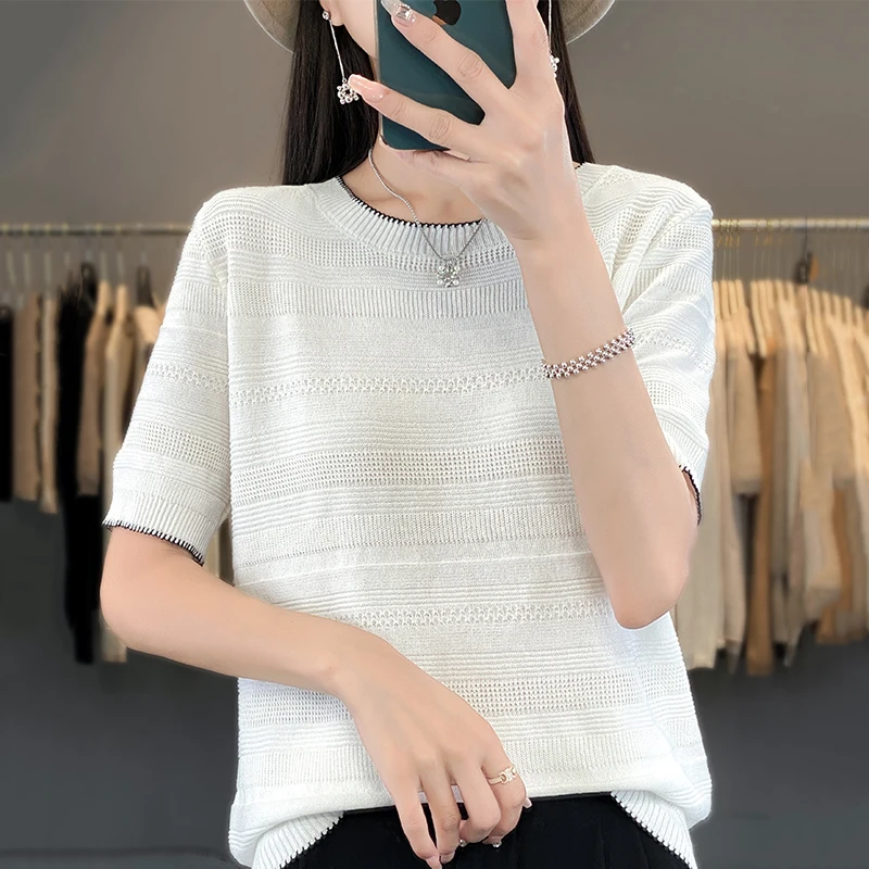 

Thin short sleeved T-shirt for women's summer new round necked shirtfashionable and loose fitting women's stylish top