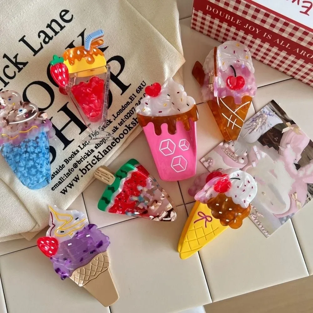 

Strawberry Fruit Cone Hair Claw Watermelon Hairpin Ice Cream Hair Claw Headwear Popsicle Acetic Acid Shark Grab Travel