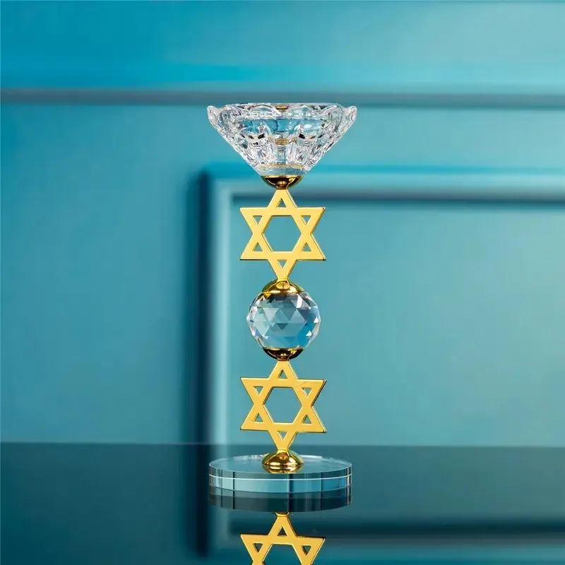حامل شموع كريستال سداسي الشكل حامل مذبح هندسي مقدس للتأمل واليوجا والشفاء وديكور السحر