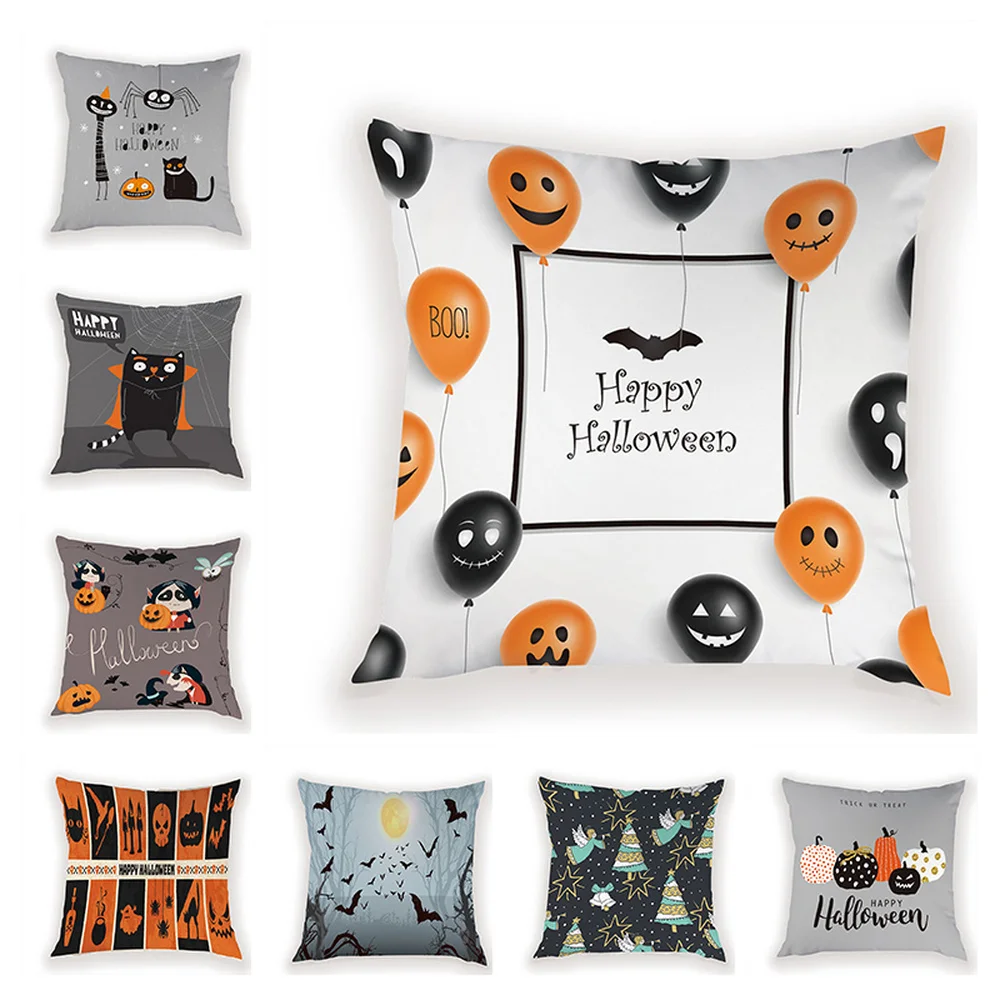 Home Decor Halloween Pillow Cover Scary Bat Pumpkin Skull  Pillowcase White  45x45cm funda de almohada