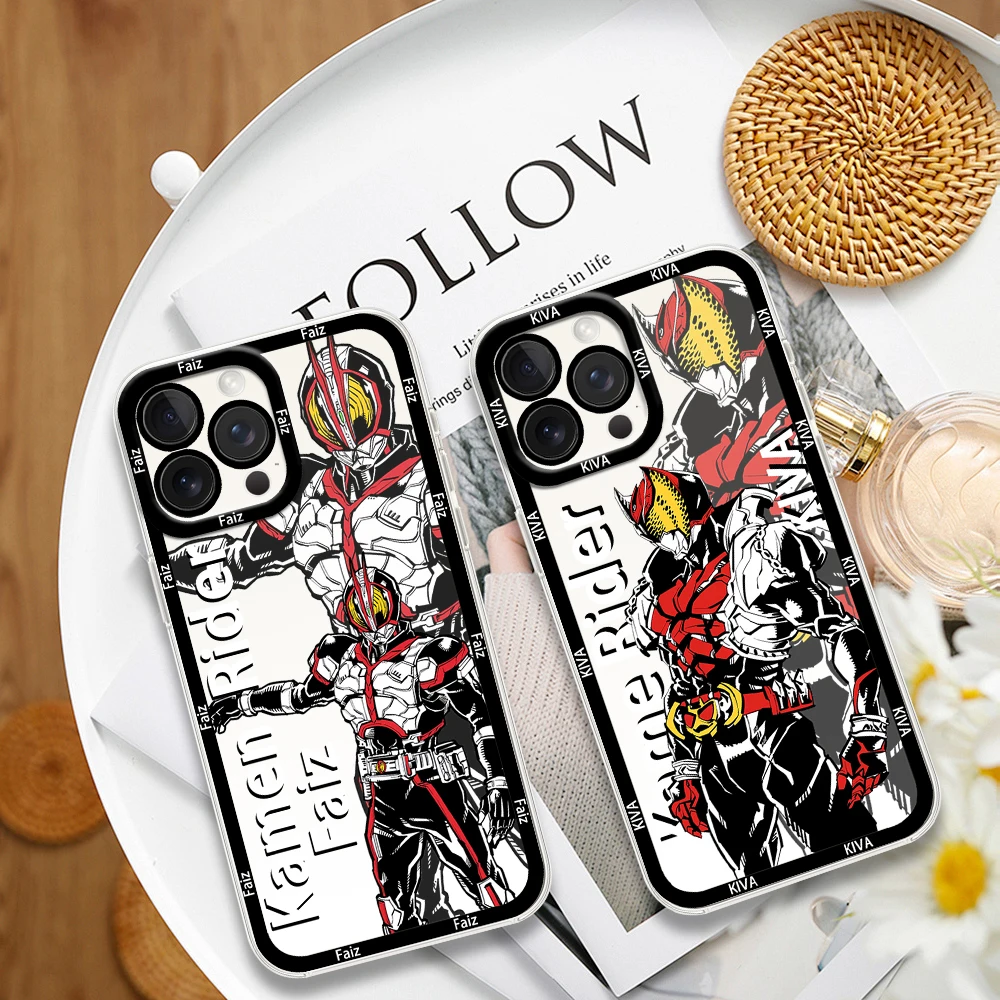 Casing ponsel Anime keren untuk iphone 11 12 13 14 15 16 Plus ProMax casing ponsel tahan benturan cangkang perbatasan transparan pengendara k-kamen