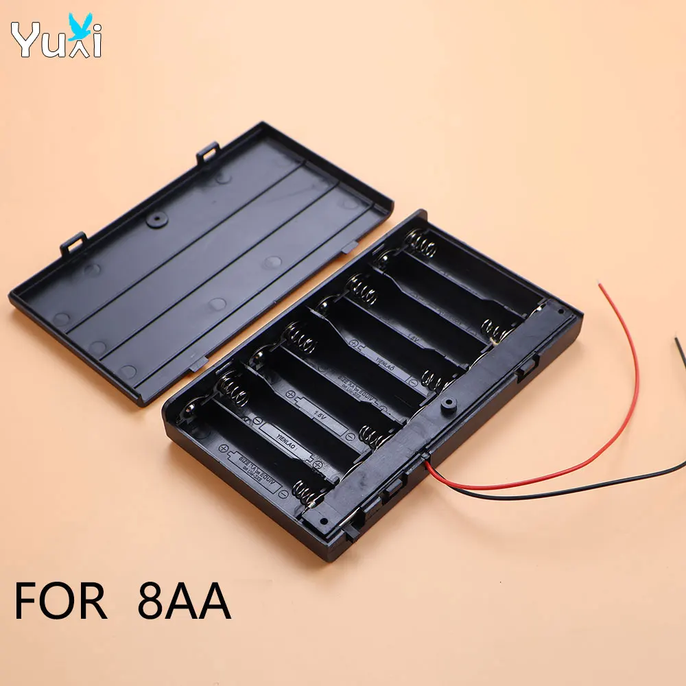 Yuxi 1piece black plastic AA size power battery storage box bracket with lead strap cover strap 2 3 4 6 8 slots AA size power