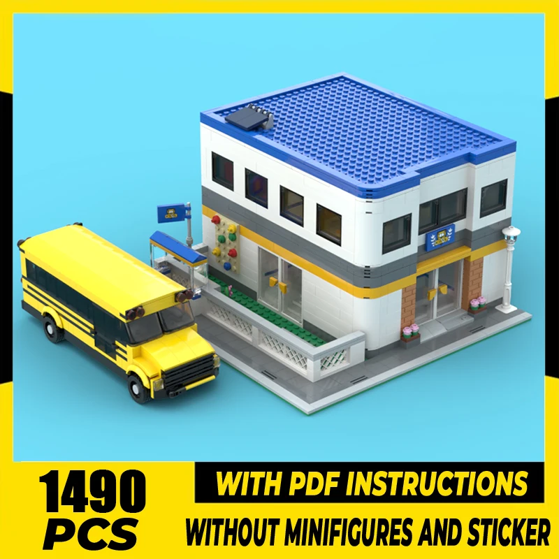 Street View Model Moc Building Blocks Schools and Buses Model Technology Brick DIY Assembly Construction Toy Holiday Gifts