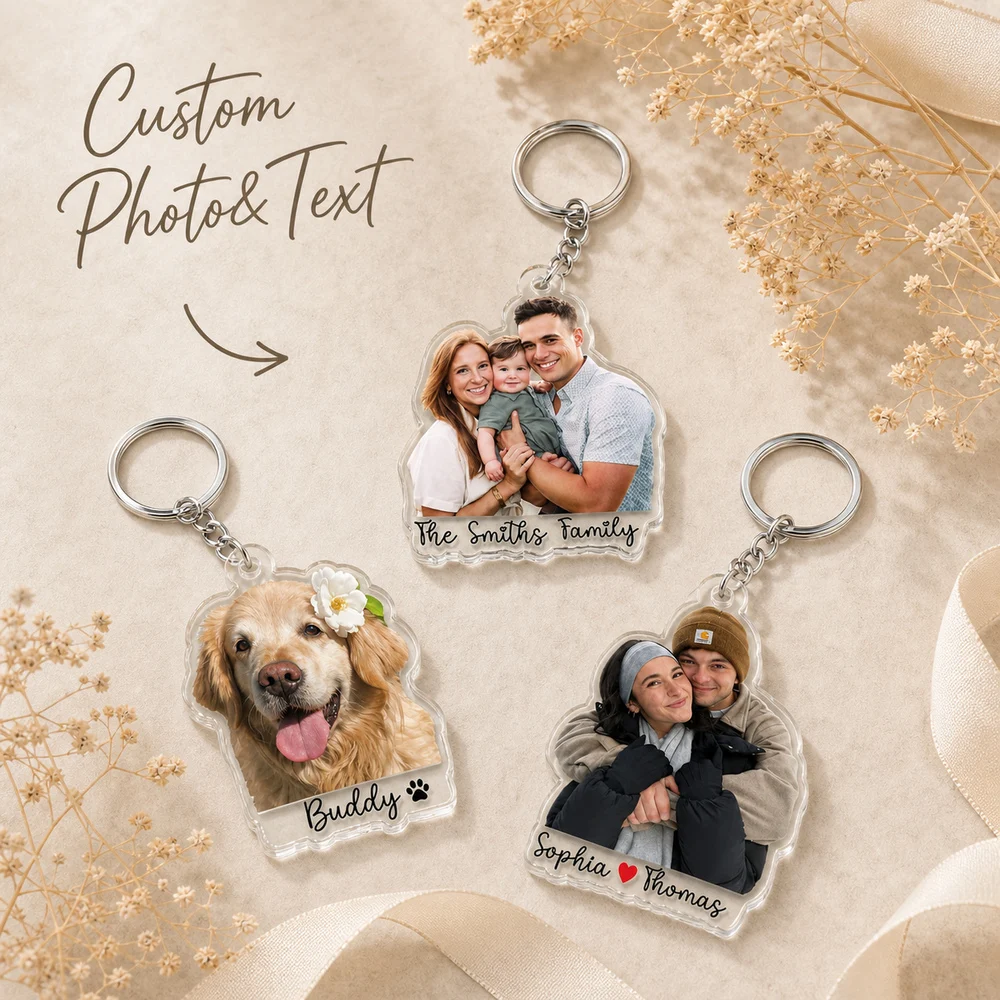 Custom Photo Text Irregular Acrylic Key chain,Family Portrait Design,Personalized Souvenir Key Ring,Custom Name Photo Accessory