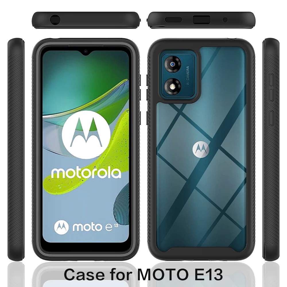 Fit Moto E13 4G Cover Shockproof Clear Protective Built-in Screen Protector TPU Bumper Cover For Motorola E13 6.5 Inch Cases