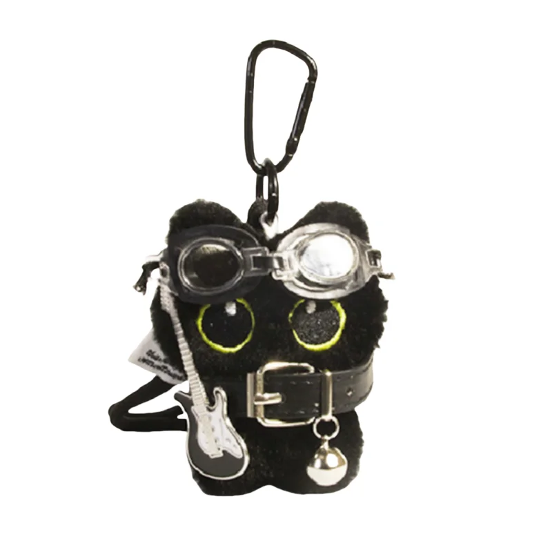 

Plush Black Cat Keychain 3Pcs Y2K Punk Guitar Cute Big-Eyed Black Kitty Keychain Backpack Car Key Pendant Gifts For Cat Lovers