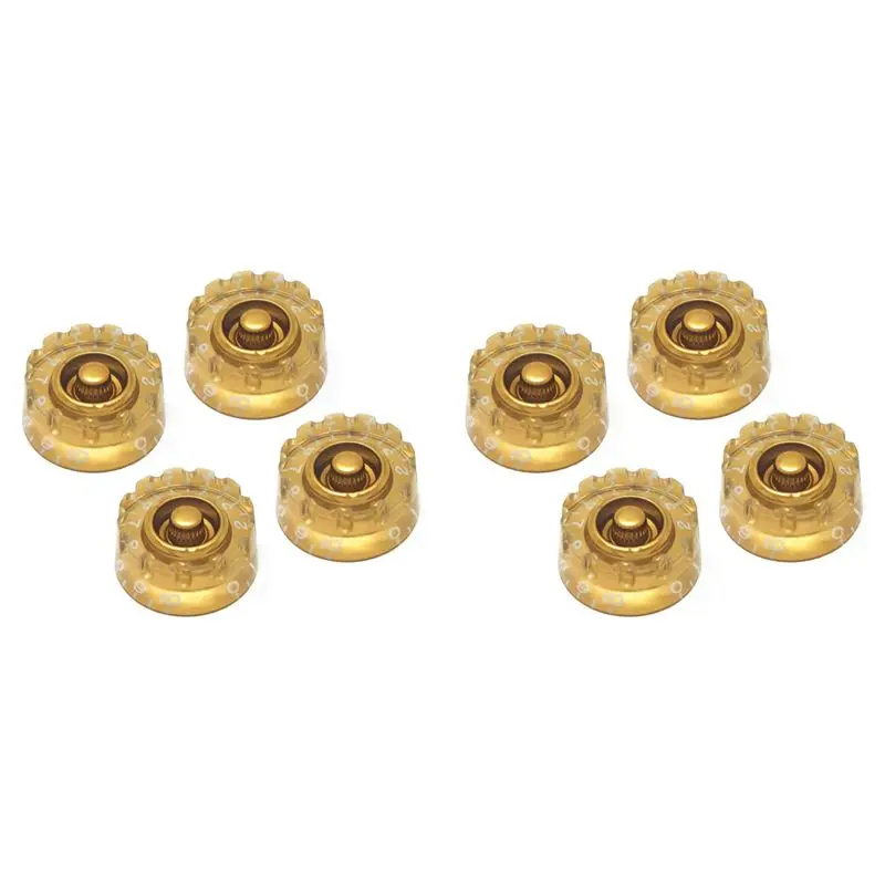 ABLB-Gold Notched Speed Knobs For Les Paul SG Electric Guitar (Set Of 8) Knurled Fits 24 Fine-Spline Shaft Pots