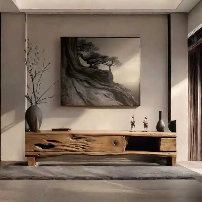 

Medieval TV cabinet Floor-to-ceiling living room Home modern simple locker Log wind TV cabinet Solid wood