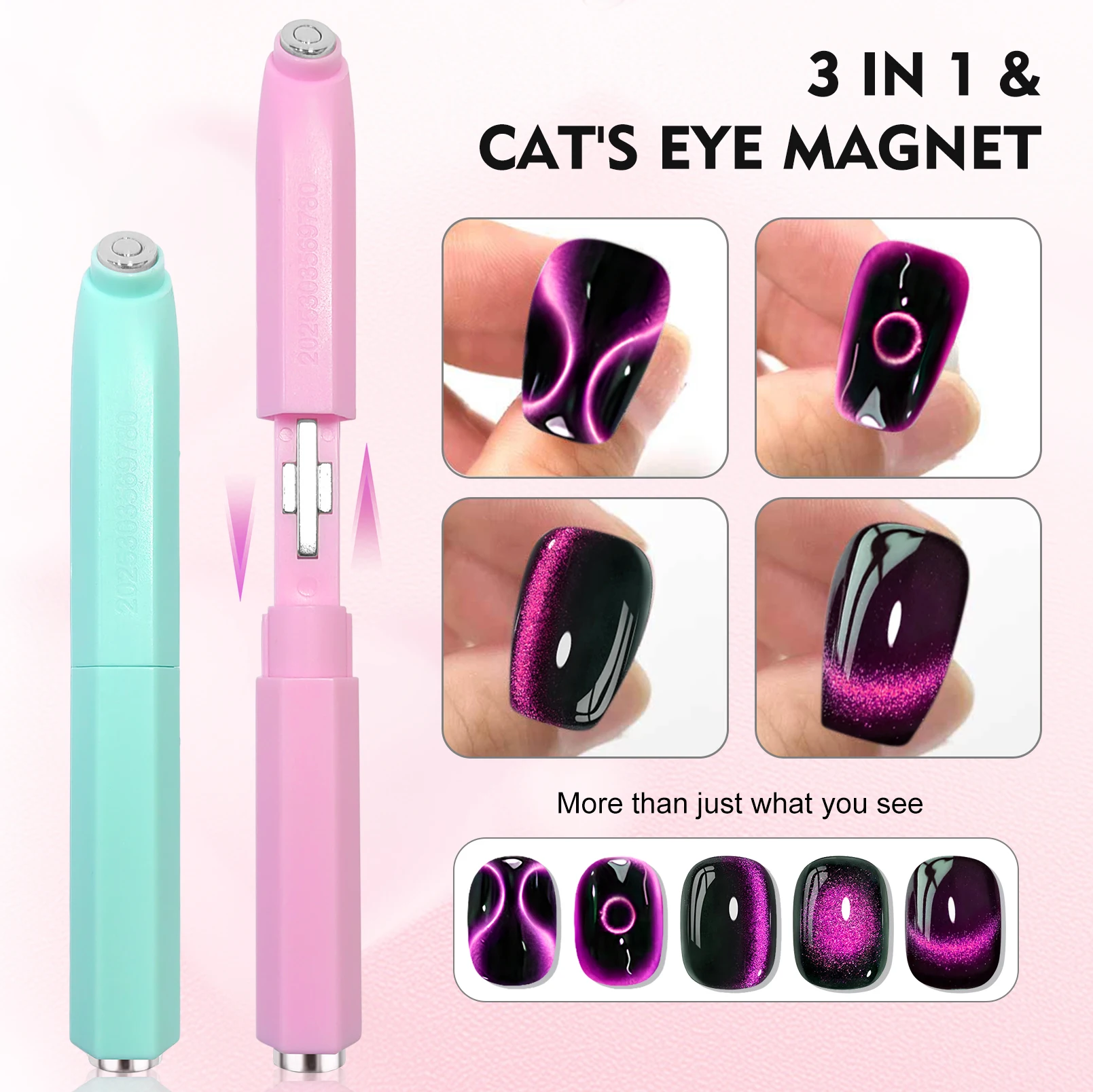 3-In-1 Black Hole Nail Magnet Tool 3D Aperture Shape Cat Eye Nail Art Magnetic Pen for DIY Special Velvet Effect Gel Nail Magnet