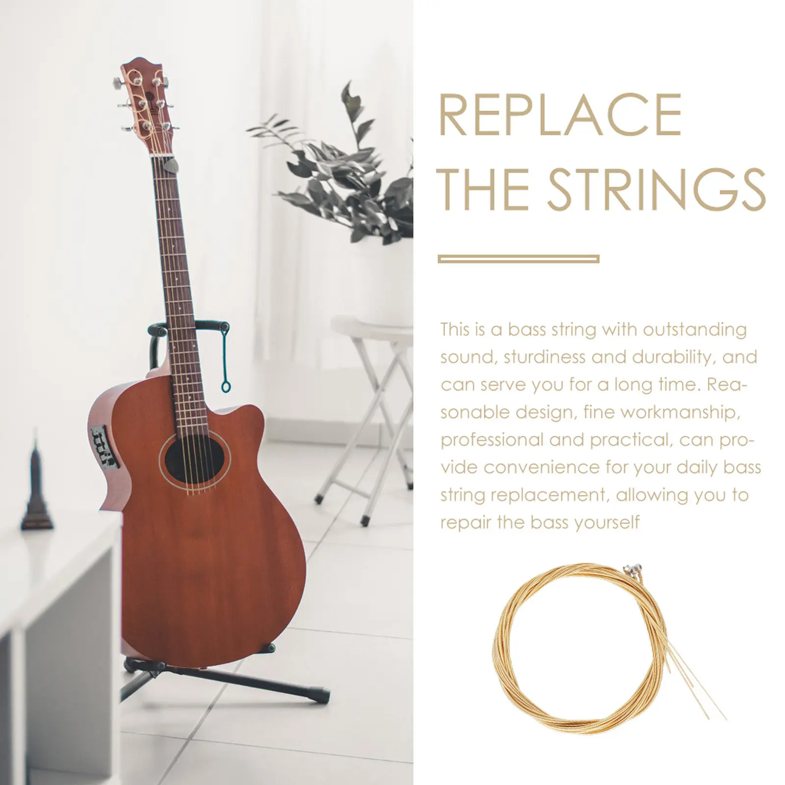 1Set Reliable Bass Strings Replacement Kit Strong Carbon Steel Brass Construction Long Service Life Convenient Portable Bass