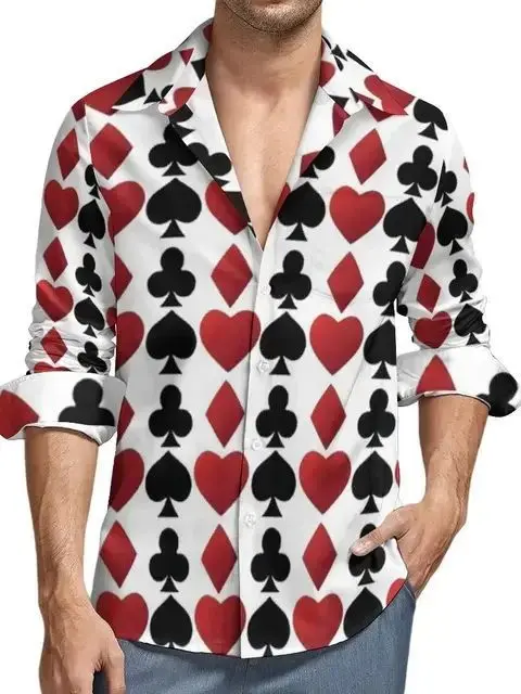 3d-printed-poker-pattern-short-sleeve-men's-dress-shirt-fashionable-urban-style-polyester-fabric-standard-fit-daily-wear