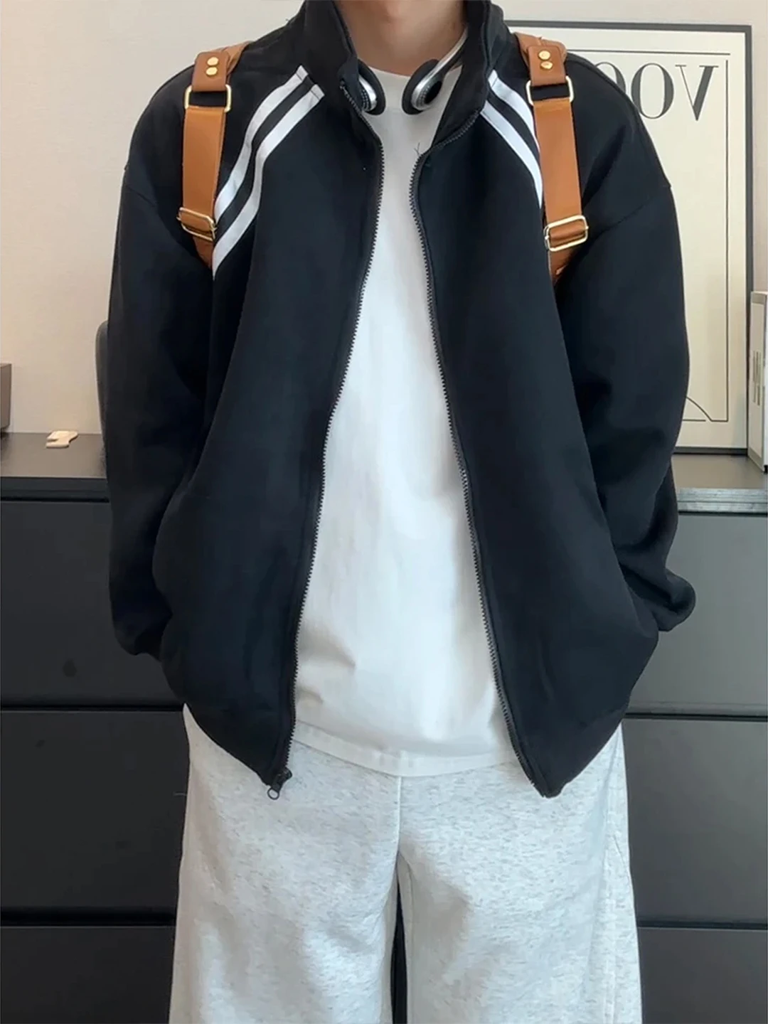 

Men's Baseball Jaet Striped Patchwork Open Cardigan Sweatirt Cleanfit Sportswear Autumn College Sle Heavyweight Outerwear