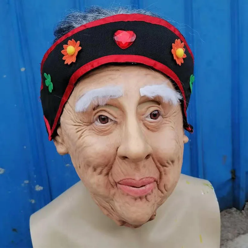 Le Cool Halloween cosplay haunted house escape room horror old lady mask wig witch Meng Po