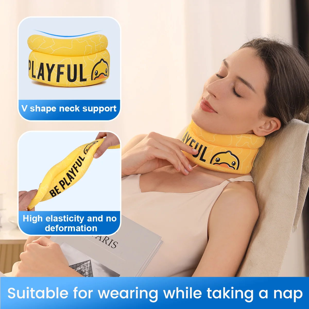 VELPEAU Neck Support Brace Foam for Neck Stiffness and Pain Adjustable Cervical Collar Pillow for Snooze, Anti Snoring