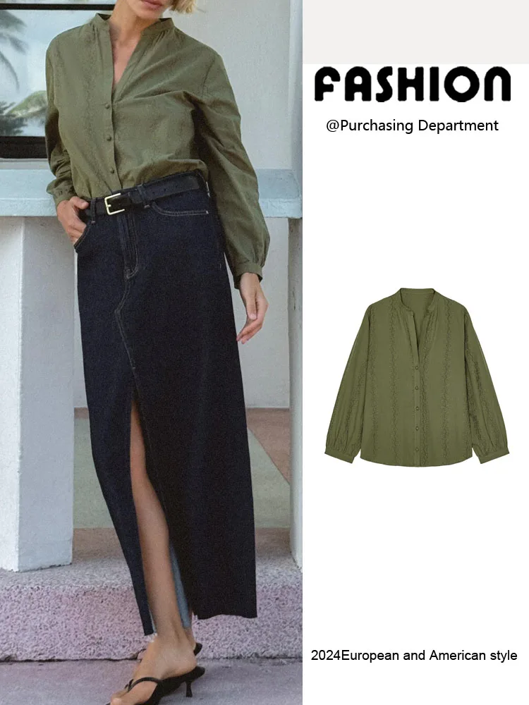 

Spring New Arrival Women's Faionable Simple Long Sve Collared Embroidered Hollow out irt Versatile Commute Sle Regul...