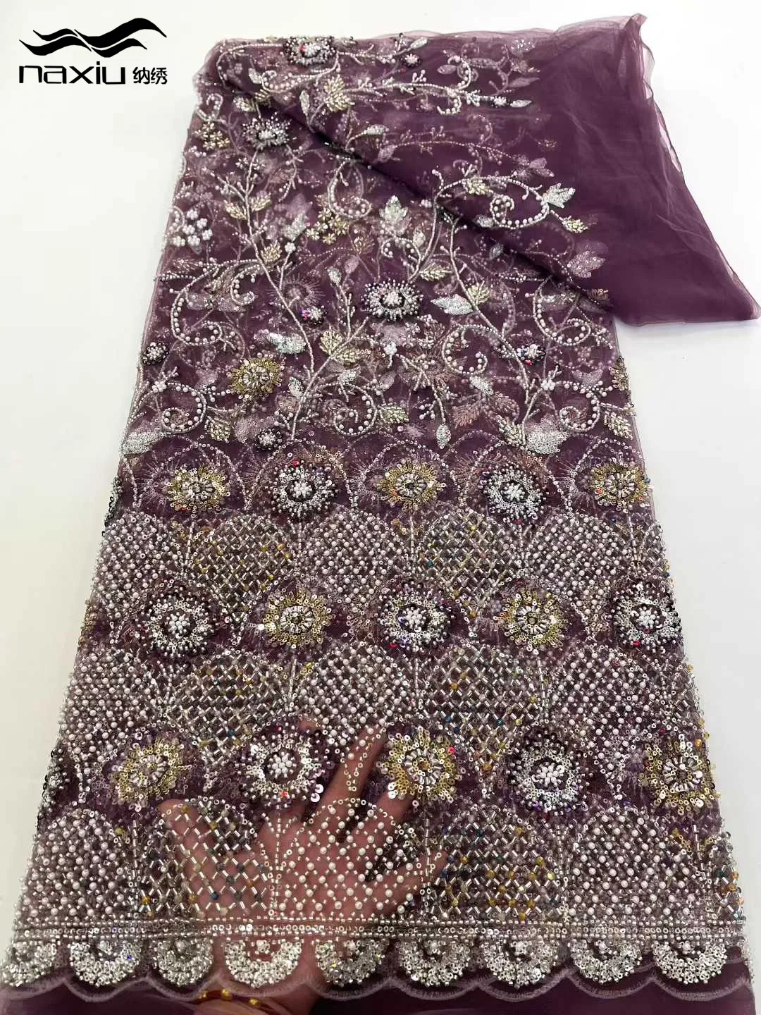 

Madison French Mesh Lace Fabric Beads African Sequins Lace Hot Sale Nigerian Lace Fabric For Bridal Wedding Dress