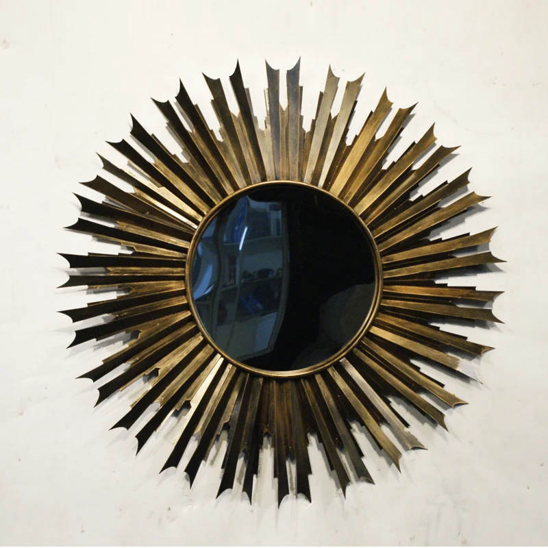 %S_ Luxury Sunburst Gold Bathroom Mirror Round Make up Wall Mount Mirror for Living Room Metal Wall Decor Wall Sculpture