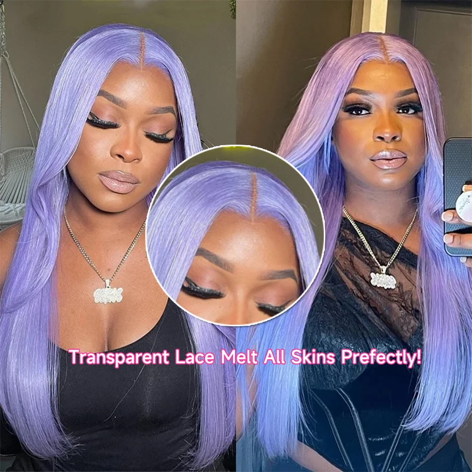 Lavender Purple Color Lace Front Human Hair Wigs For Women Remy Brazilian Light Purple 13x6 Transparent Lace Frontal Wig Pre Plucked Lilac Hair