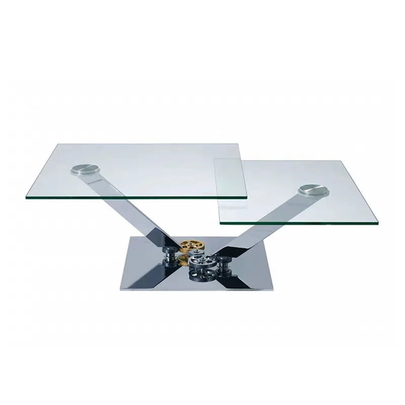 Stainless steel glass square coffee table Italian rotating mechanical coffee table