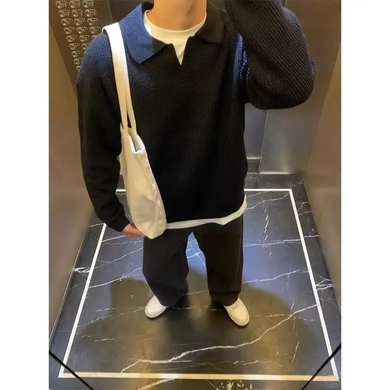 

Bla Ne Knitwear Men's Autumn Winter American Retro Overhead Sweater Cleanfit Lazy High-End Outerwear Faion Urban S...