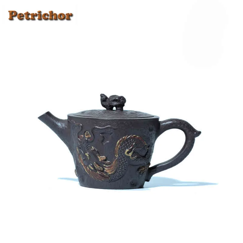 

Традиционные чайники Исин из фиолетовой глины, 170 мл, горшок ручной работы с драконом, большой калибр, горшок из необработанной руды, фиолетовая грязь, чайник, чайный сервиз Zisha