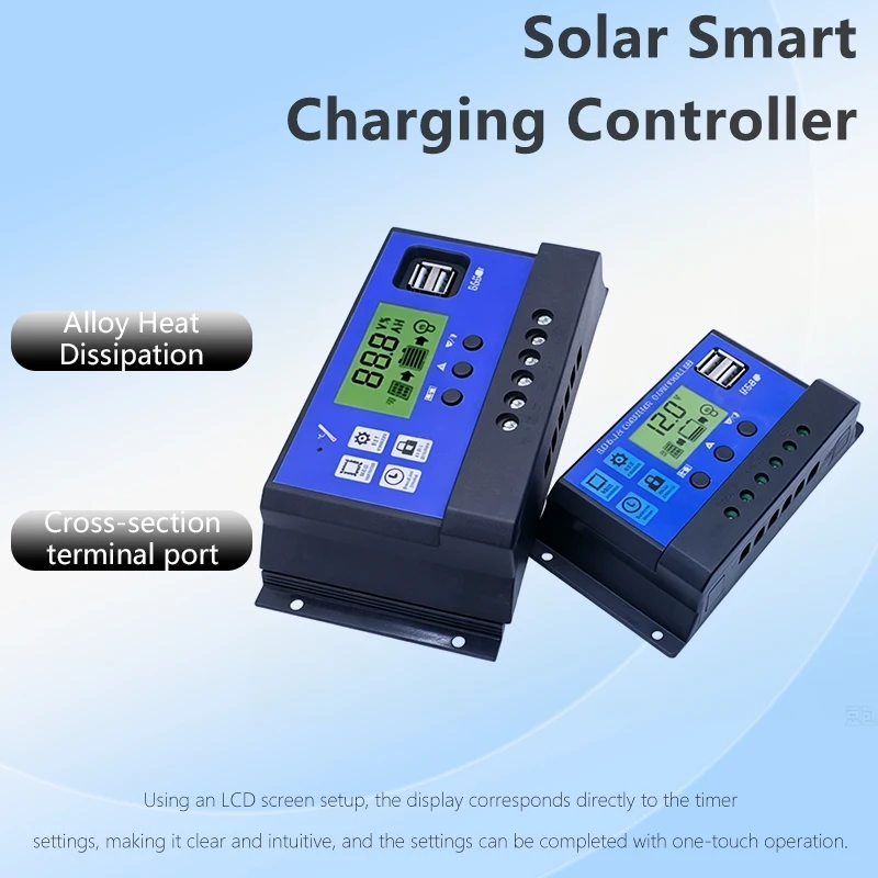 Smart Solar Charge Controller with LCD Display, USB Charging & Multi-Protection for 10/20/30/40/50/60A Solar Panel Systems