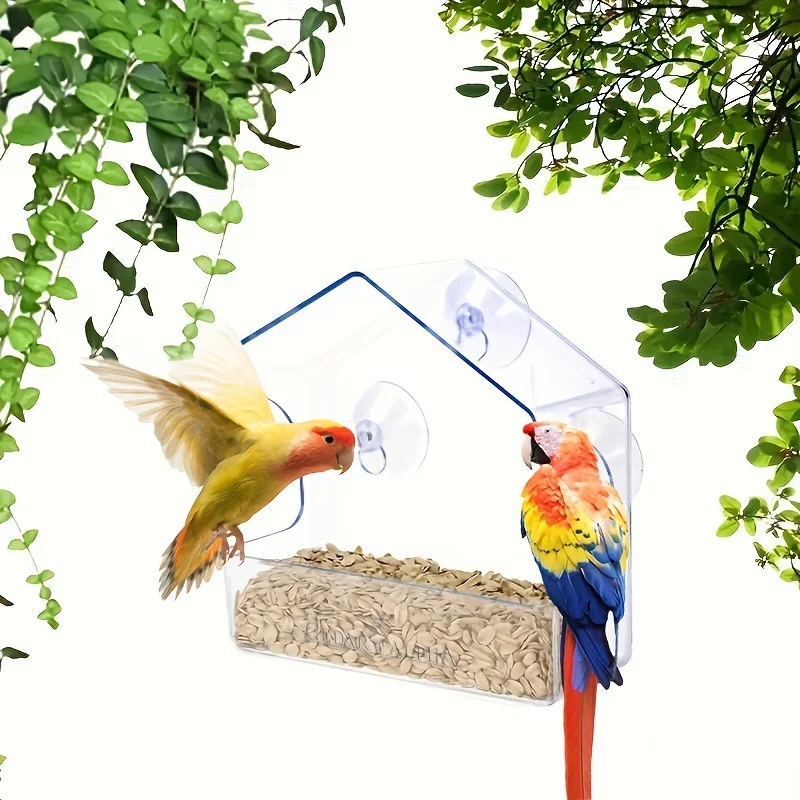 1pc Window Bird Feeder For Outside, Transparent Plastic Window Bird Feeders With Strong Suction Cups, Transparent Birds Food